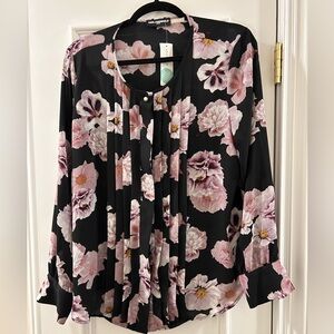 Karl Lagerfeld Black and Pink Floral Blouse